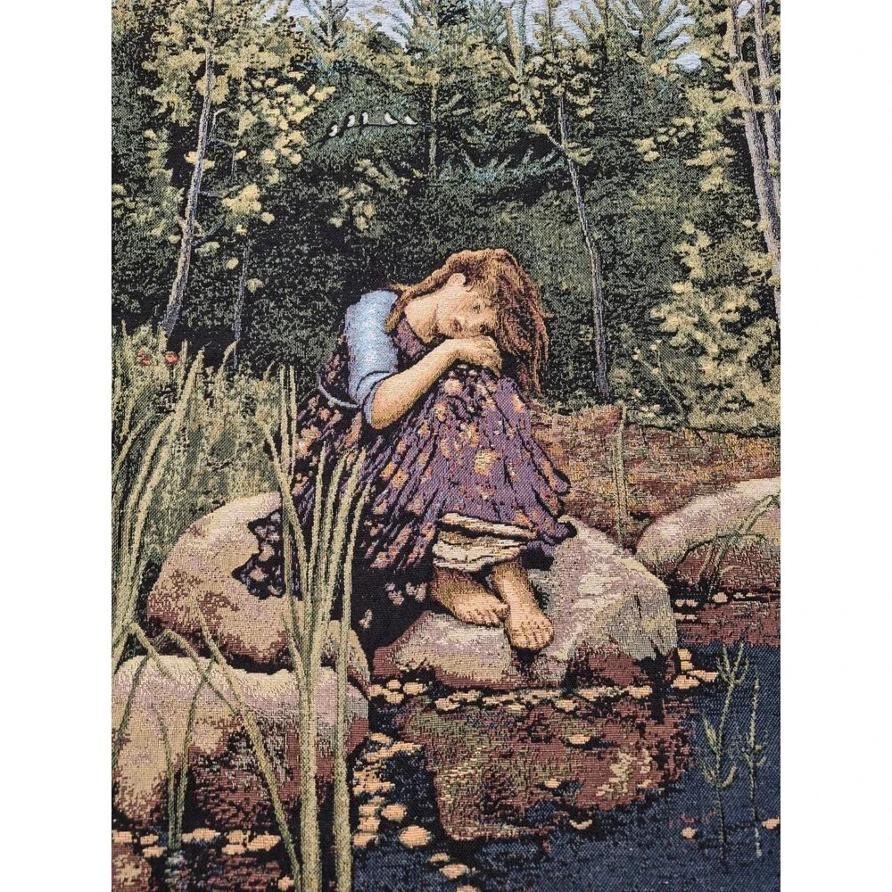 Elegant Rococo Floral Vintage Forest Garden Girl Tapestry Wall Hanging Woven